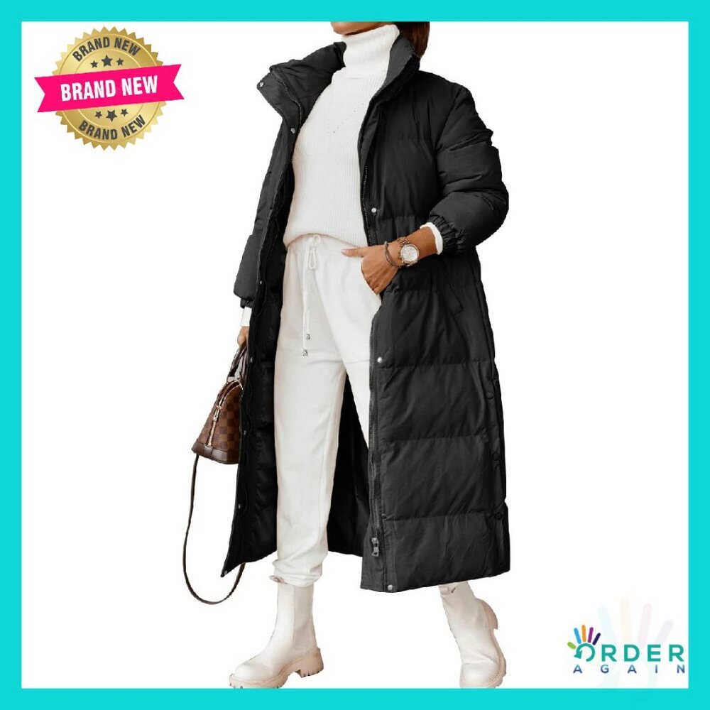 Quilted Long Puffer Coat Lightweight Baggy Zip Up Winter Outerwear Chic